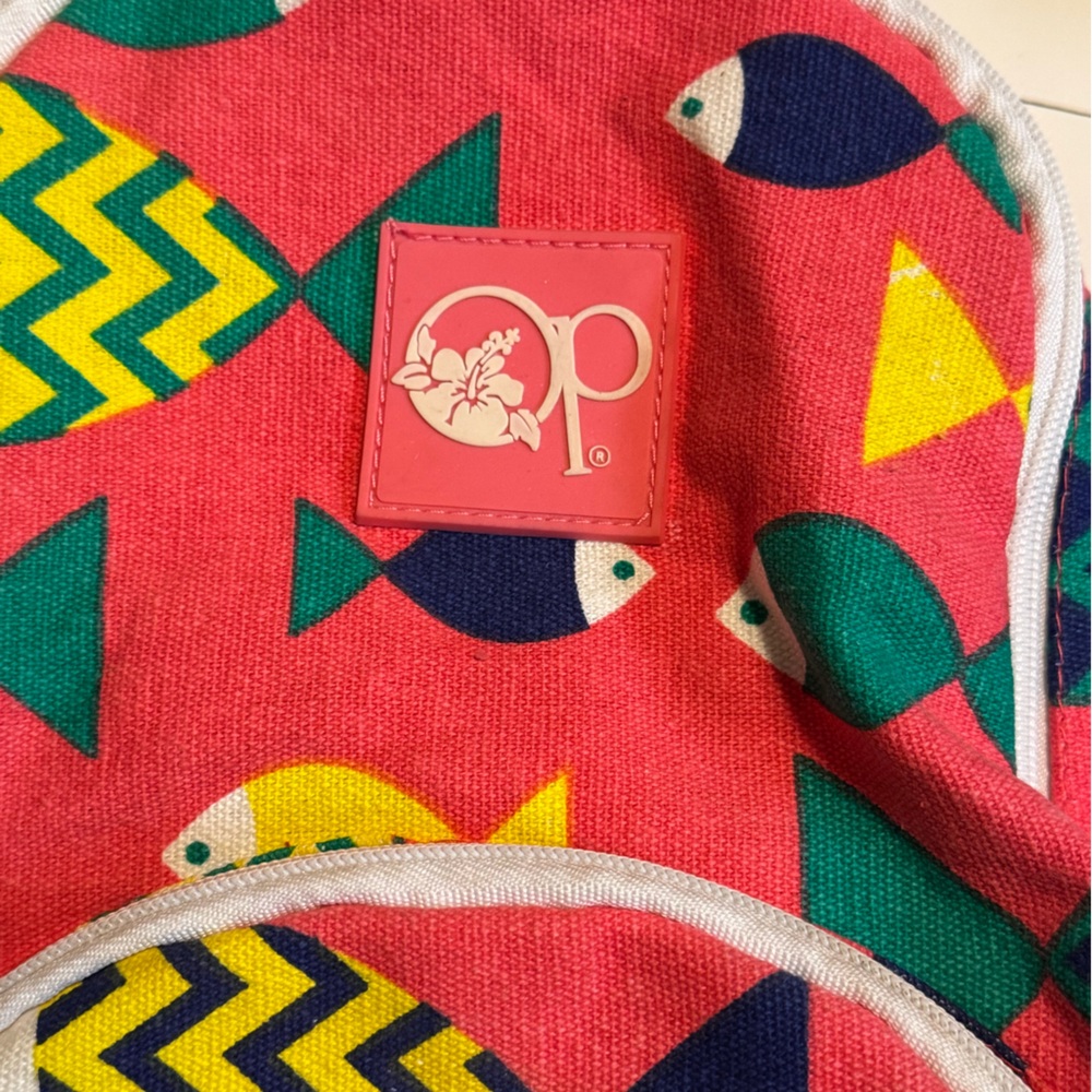 Vintage High End OP Pink Surf Colorful Fish Pattern Women’s Backpack MINTY - Picture 3 of 7